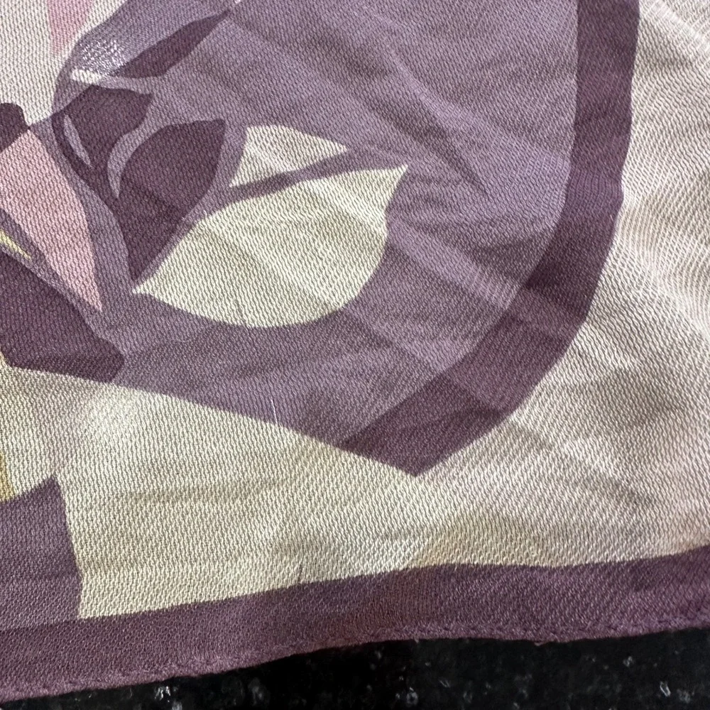 BYTU Milano Silk Scarf Geometric Floral Purple‎ Pink Whimsigoth Fairygrunge